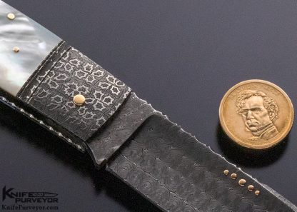 Kaj Embretsen Custom Knife Jumbo Mother of Pearl Shell, Mosaic Damascus and Turkish Twist Damascus Bale Lock - Image 4