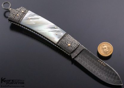 Kaj Embretsen Custom Knife Jumbo Mother of Pearl Shell, Mosaic Damascus and Turkish Twist Damascus Bale Lock - Image 3