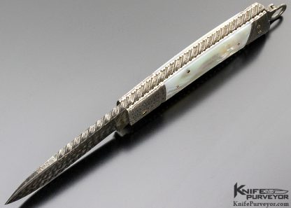 Kaj Embretsen Custom Knife Jumbo Mother of Pearl Shell, Mosaic Damascus and Turkish Twist Damascus Bale Lock - Image 6