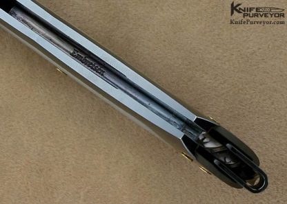 Kaj Embretsen Custom Knife South Sea Gold Lip Pearl Shell Interframe Blued Sole Authorship Damascus Lockback Folder - Image 6