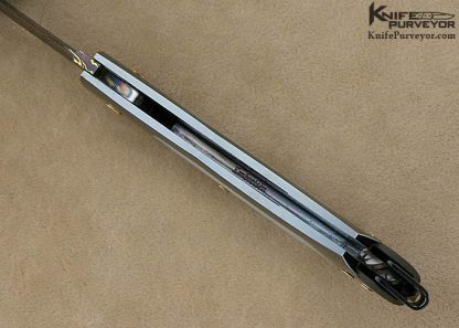 Kaj Embretsen Custom Knife South Sea Gold Lip Pearl Shell Interframe Blued Sole Authorship Damascus Lockback Folder - Image 5