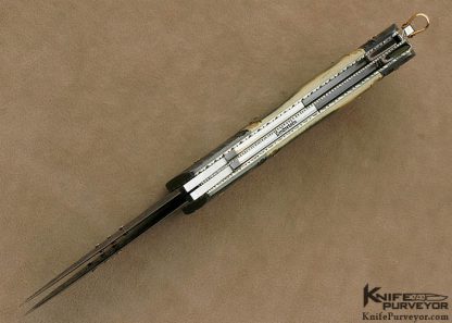 Kaj Embretsen Custom Knife Sole Authorship Damascus Double Bladed Lockback with 14Kt Gold Pins and Bale - Image 9