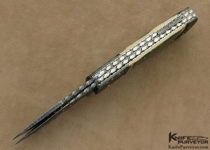 Kaj Embretsen Custom Knife Sole Authorship Damascus Double Bladed Lockback with 14Kt Gold Pins and Bale - Image 7