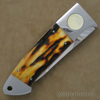 Kansei Matsuno Custom Knife Amber Stag Large Drop Point Folding Hunter - Image 3