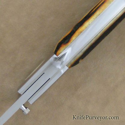 Kansei Matsuno Custom Knife Amber Stag Large Drop Point Folding Hunter - Image 4