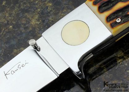 Kansei Matsuno Custom Knife  Folding Loveless Style Stag Integral Drop Point Hunter - Image 2