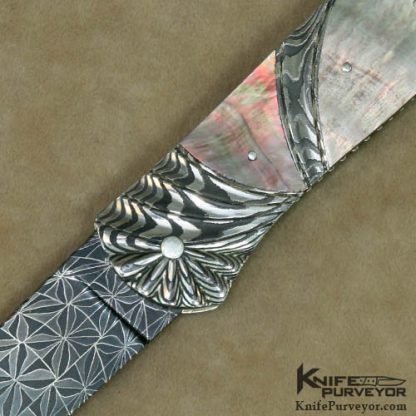 Ken Steigerwalt Custom Knife Damascus & Blacklip Pearl Scale Release Auto - Image 2