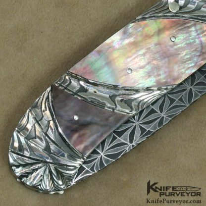 Ken Steigerwalt Custom Knife Damascus & Blacklip Pearl Scale Release Auto - Image 4