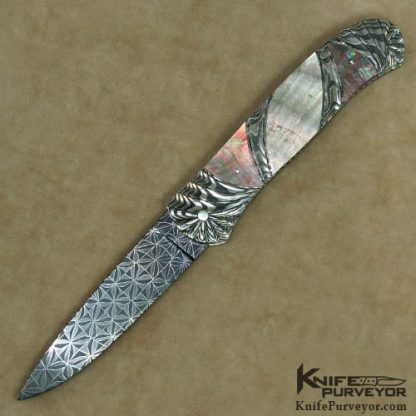 Ken Steigerwalt Custom Knife Damascus & Blacklip Pearl Scale Release Auto
