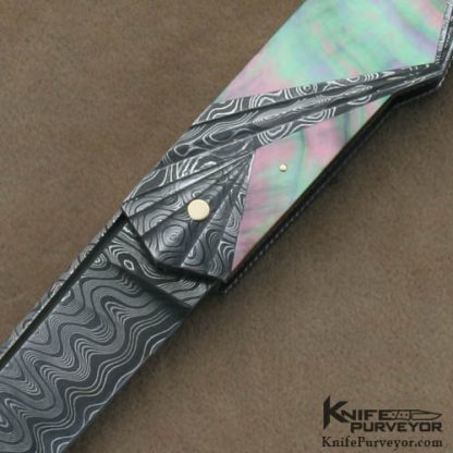 Ken Steigerwalt Custom Knives Tahitian Blacklip Pearl & Carved Devin Thomas Damascus Art Deco Lockback - Image 2