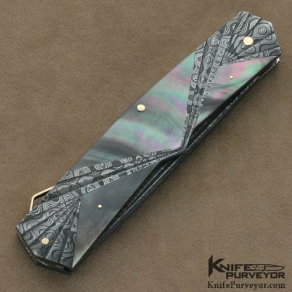 Ken Steigerwalt Custom Knives Tahitian Blacklip Pearl & Carved Devin Thomas Damascus Art Deco Lockback - Image 3