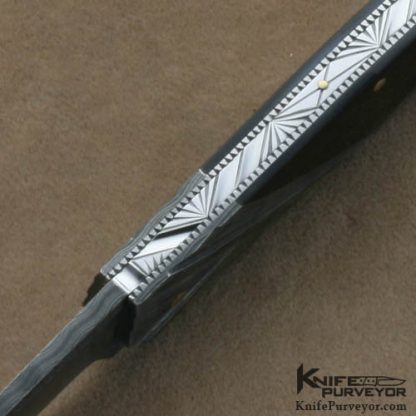 Ken Steigerwalt Custom Knives Tahitian Blacklip Pearl & Carved Devin Thomas Damascus Art Deco Lockback - Image 6