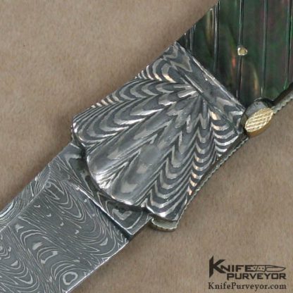 Ken Steigerwalt Custom Knife Fluted Blacklip Pearl & Scalloped Damascus Bolstered Auto - Image 2