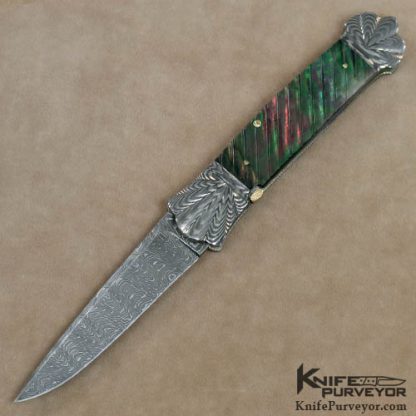 Ken Steigerwalt Custom Knife Fluted Blacklip Pearl & Scalloped Damascus Bolstered Auto
