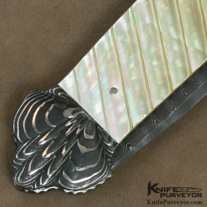 Ken Steigerwalt Custom Knife Damascus & Goldlip Scale Release Auto - Image 4