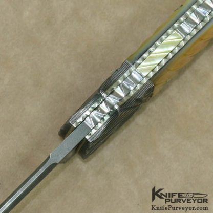 Ken Steigerwalt Custom Knife Damascus & Goldlip Scale Release Auto - Image 5