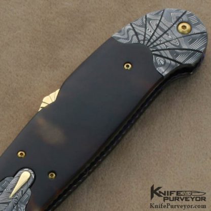 Ken Steigerwalt Custom Knives #1 Antique Tortoise Shell and Carved Devin Thomas Damascus Automatic Lockback - Image 3