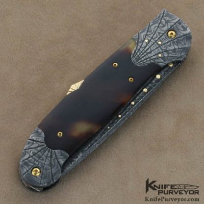 Ken Steigerwalt Custom Knives #1 Antique Tortoise Shell and Carved Devin Thomas Damascus Automatic Lockback - Image 4