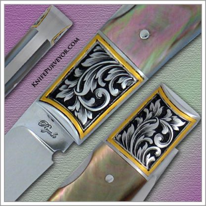 Ryuichi Kawamura's Custom Knife: Blacklip Pearl Lockback Engraved by Jon Robyn. August 31 2007 - Image 2