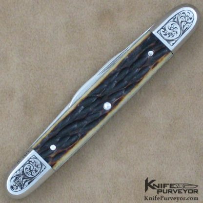 Ryuichi Kawamura Custom Knife Remington Jigged Bone Mulitblade Slipjoint Engraved by Simon Lytton - Image 3