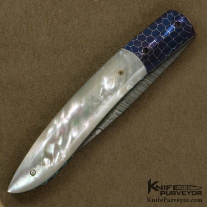 Kelly Carlson Custom Knife Mother of Pearl Damasteel & Damascus Linerlock - Image 3