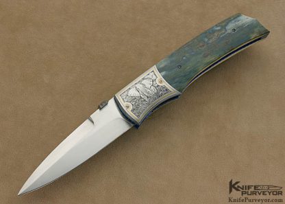 Kelly Carlson Custom Knife Blue Mammoth Ivory Linerlock Engraved by Tim Adlam