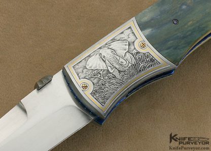 Kelly Carlson Custom Knife Blue Mammoth Ivory Linerlock Engraved by Tim Adlam - Image 2