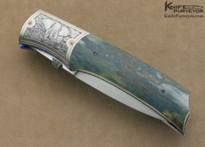 Kelly Carlson Custom Knife Blue Mammoth Ivory Linerlock Engraved by Tim Adlam - Image 9