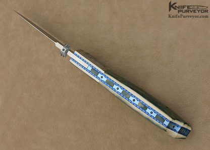 Kelly Carlson Custom Knife Blue Mammoth Ivory Linerlock Engraved by Tim Adlam - Image 5