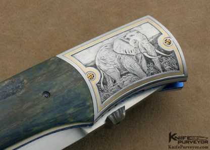 Kelly Carlson Custom Knife Blue Mammoth Ivory Linerlock Engraved by Tim Adlam - Image 4