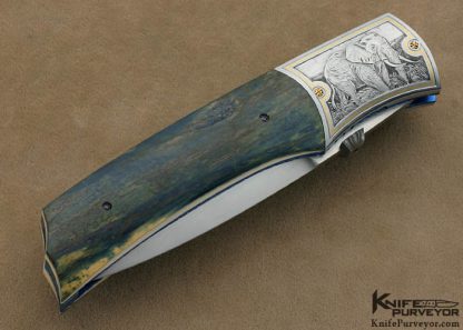 Kelly Carlson Custom Knife Blue Mammoth Ivory Linerlock Engraved by Tim Adlam - Image 3