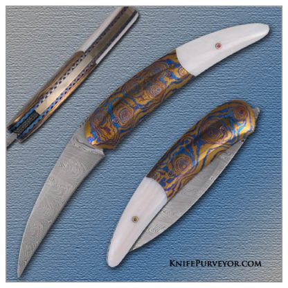 Kelly Carlson's Custom Knife: Damasteel, Timascus and Pink Pearl Galvanic Slipjoint Flipper