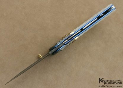 Kenneth Kings Custom Knife Classic Mother of Pearl Linerlock with Mike Norris Stainless Steel Damascus and 1.28 Carats of Diamonds and 1.65 Carats of Sapphires - Image 6