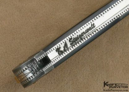 Ken Steigerwalt Custom Knife Fluted Stainless Steel and Damascus with Black Lip Tahitian Pearl Shell Lockback - Image 7