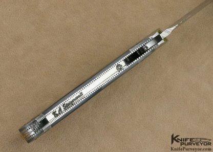 Ken Steigerwalt Custom Knife Fluted Stainless Steel and Damascus with Black Lip Tahitian Pearl Shell Lockback - Image 6