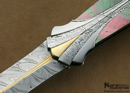 Ken Steigerwalt Custom Knives Fluted Damasteel Damascus with 18Kt Gold and Blacklip Tahitian Pearl Shell Lockback Art Dagger - Image 2