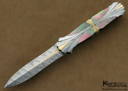 Ken Steigerwalt Custom Knives Fluted Damasteel Damascus with 18Kt Gold and Blacklip Tahitian Pearl Shell Lockback Art Dagger