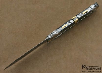 Ken Steigerwalt Custom Knives Fluted Damasteel Damascus with 18Kt Gold and Blacklip Tahitian Pearl Shell Lockback Art Dagger - Image 5