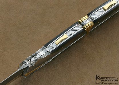 Ken Steigerwalt Custom Knives Fluted Damasteel Damascus with 18Kt Gold and Blacklip Tahitian Pearl Shell Lockback Art Dagger - Image 6