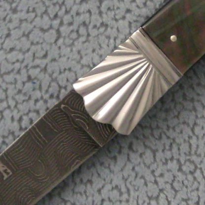 Ken Steigerwalt Custom Knife Blacklip Pearl Lockback with Fluted Bolsters and Damascus - Image 3