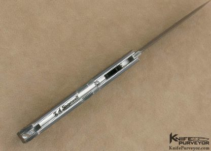 Ken Steigerwalt Custom Knife Black Lip Tahitian Pearl Shell & Carved Damascus Art Deco Lock Back Folder - Image 5