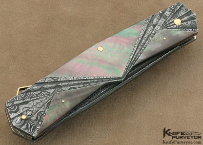 Ken Steigerwalt Custom Knife Black Lip Tahitian Pearl Shell & Carved Damascus Art Deco Lock Back Folder - Image 3