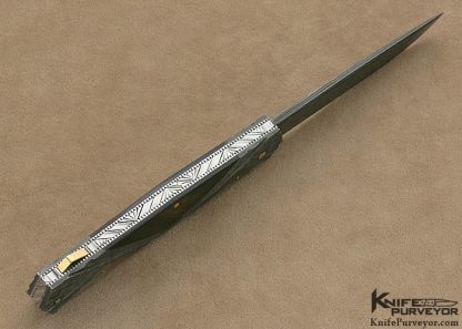 Ken Steigerwalt Custom Knife Black Lip Tahitian Pearl Shell & Carved Damascus Art Deco Lock Back Folder - Image 4