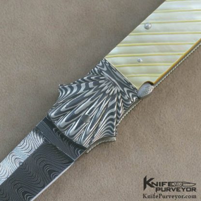 Kenny Steigerwalt Custom Knife Fluted Gold Lip Pearl & Damascus Auto - Image 2