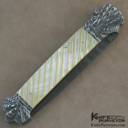 Kenny Steigerwalt Custom Knife Fluted Gold Lip Pearl & Damascus Auto - Image 3