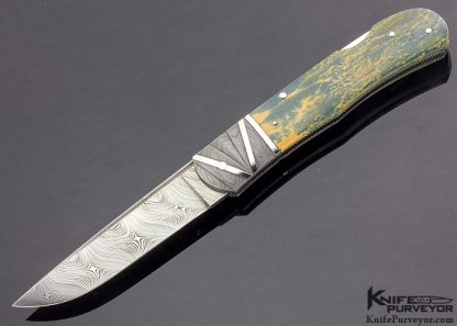 Ken Steigerwalt Custom Knife Fluted & Polished Differential Acid Etched Damascus Lockback