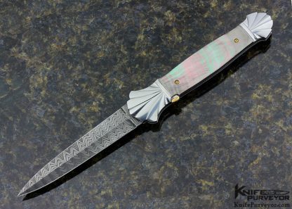 Ken Steigerwalt Custom Knife Fluted Blade Black Lip Tahitian Pearl "Regalis" Damascus Auto Tab Release Dagger