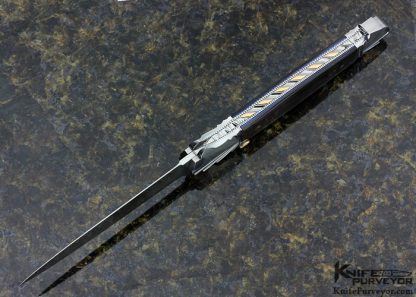 Ken Steigerwalt Custom Knife Fluted Blade Black Lip Tahitian Pearl "Regalis" Damascus Auto Tab Release Dagger - Image 4