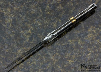 Ken Steigerwalt Custom Knives Fluted 416 Stainless Steel with 18K Gold and Black Lip Tahitian Pearl Shell Lockback Art Dagger - Image 5