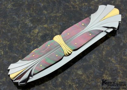 Ken Steigerwalt Custom Knives Fluted 416 Stainless Steel with 18K Gold and Black Lip Tahitian Pearl Shell Lockback Art Dagger - Image 3